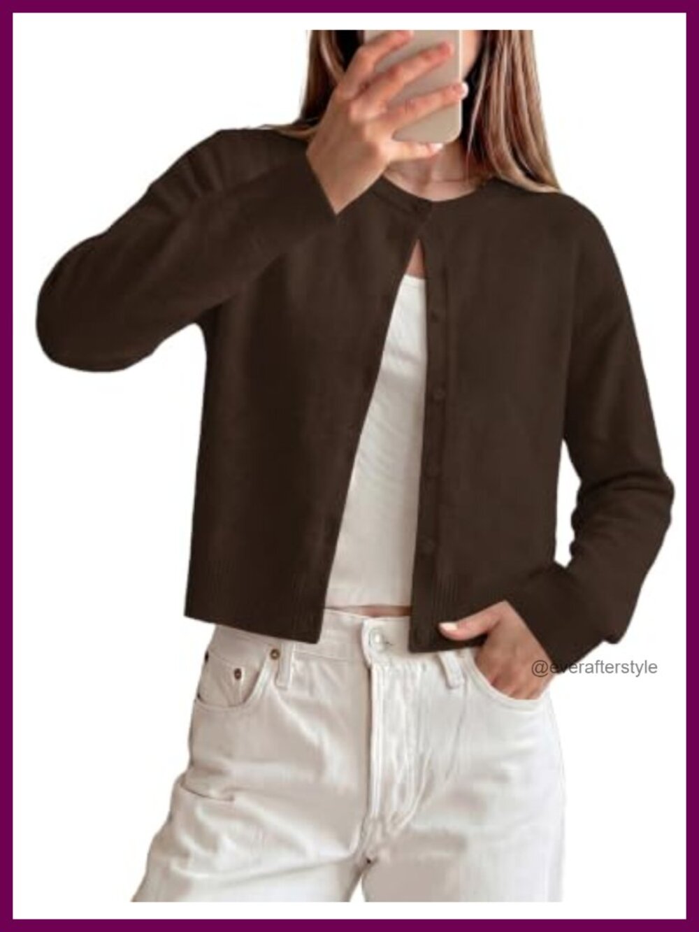 Cropped Cardigan Sweater Long Sleeve Crew Neck Open Front Y2K Fall Knit